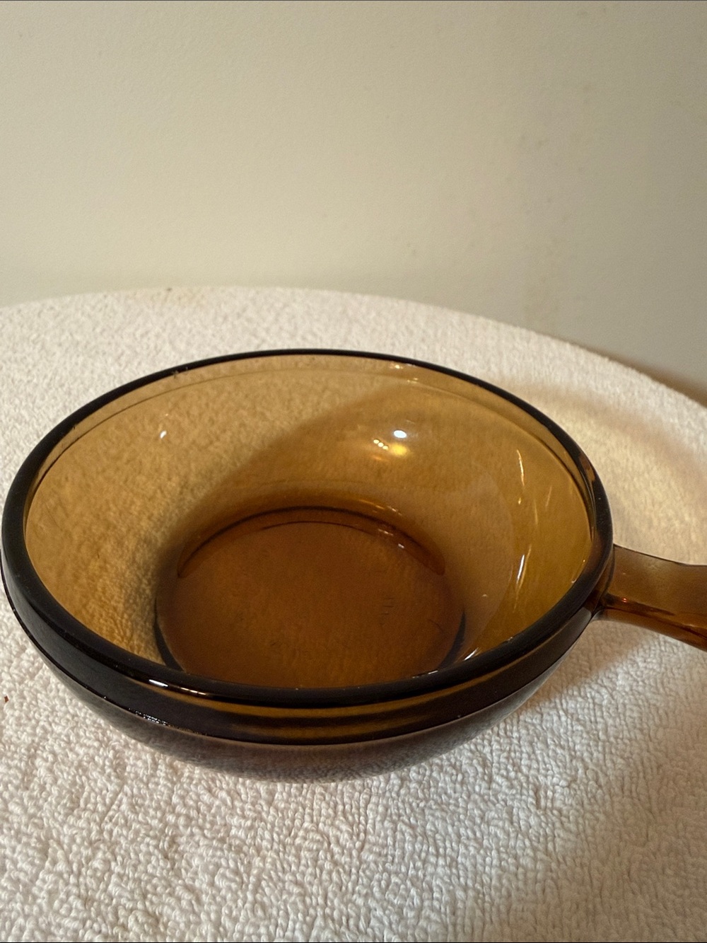 Vintage Corningware Amber Glass mini frying pan Approx 5" around